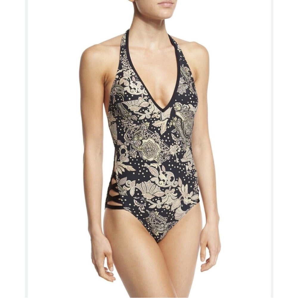 NWT Carmen Marc Valvo [ size 6 ]‎ Metallic Strappy Cutout One Piece Swimsuit